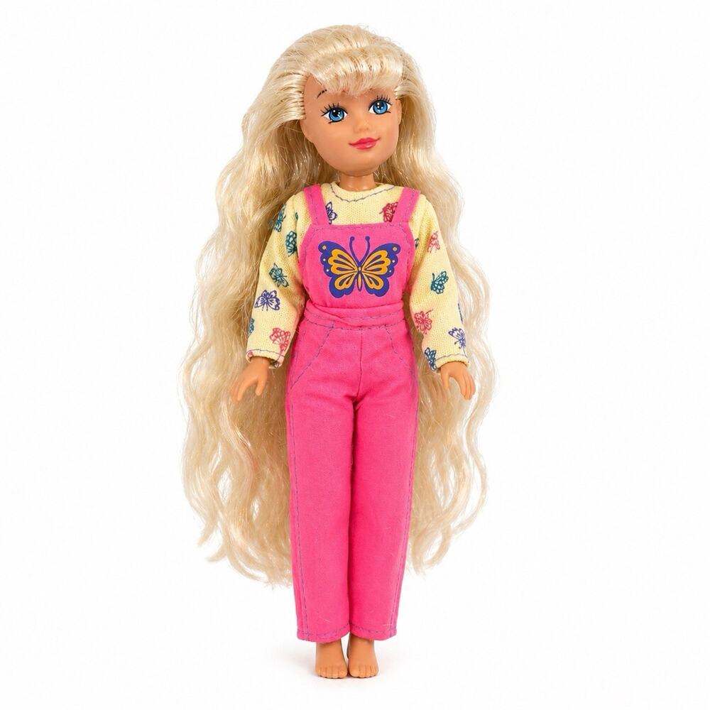 Kid Core Fashion Doll Vintage 1990s 7 Inch Doll Blonde Hair Overalls Pink 7 Inch